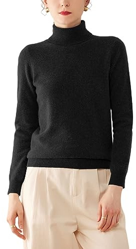 e-girl Pull Cachemire 95% Femme Col Roulé Noir Solide Couleur Tricoté en Vrac Manches Longues Fin Pull en Cachemire et Laine,38,RMS3301