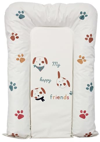 Babycalin - Matelas à langer bébé Flocons My Happy Friend imperméable et confortable - Matelas à langer 50x70 cm - Matelas de table à langer bébé en PVC - Bords arrondis réhaussés - Toutou