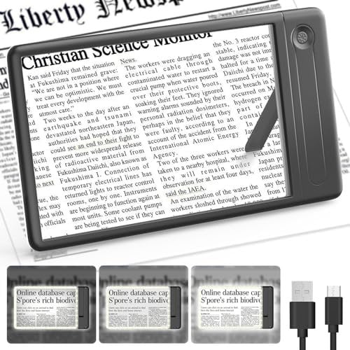 MoKo Lupe mit Licht, 5 Fach Handlupe Leselupe mit 3 LED-Modi, Faltbarem Ständer & Typ-C Kabel, Handlupe Lupe zum Lesen, Geschenk Lesehilfe für Sehschwache Personen, Ältere Eltern, Senioren