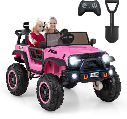 COSTWAY 24V Kids Ride on Truck, 2-Seater Battery-powered Ride On Car with Remote Control, Music, MP3, USB, 4 Motors Electric Vehicle Jeep for Boys Girls (Pink)