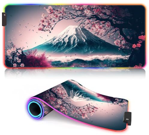 XL Mouse Mat Large mount fuji RGB Mousemat XL (31.5 x 11.8 x 0.12 inches) Extended Large Mice Pad Desktop Pad Suitable for Gamers 9 static colors and 3 dynamic