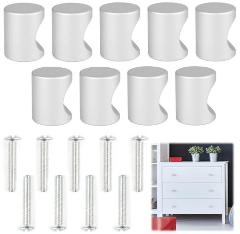 Hugfads 9 PCS Boutons Cylindriques en Métal pour Meubles avec vis, Design Moderne et Élégant, en Alliage d'Aluminium, Finition Satinée Argentée, pour Cuisines, Salles de Bain, Tiroirs, Armoires