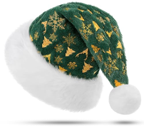 KONVINIT Weihnachtsmütze Pailletten Nikolausmütze Erwachsene Luxus Glitzer Weihnachtsmann Mütze Santa Claus Mütze für Herren und Damen,grün