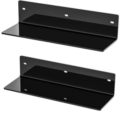 Sezanrpt 30cm Schwarze Wandregale Set von 2, Acryl Badezimmer Regale Wandmontage für Home Decor, Pflanzen, Kosmetik, Hautpflege, Feuchtigkeitsdicht, 10cm Tiefe, 2-Pack