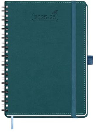 BEZEND Kalender 2025 2026 Wochenplaner A5,18-Monate Juli 25-Dez 26,Buchkalender Ringbuch PU-Leder Softcover 1 Woche 2 Seiten mit Stifthalter - Dunkelgrün