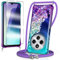 WQRTYJK Funda para Xiaomi Redmi 14C/Xiaomi Poco C75 con Cuerda + Cristal Vidrio Templado,Transparente Silicona Glitter Liquida Colgar Colgante Suave Carcasa, Púrpura