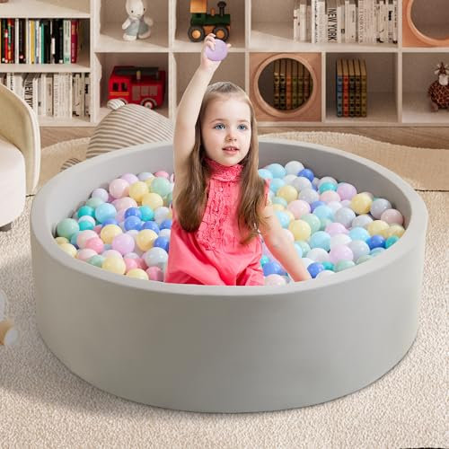 Zedachica Bällebad Baby 90Cmx30Cm Schaumstoff Bällebad Kinder Rund Bällebad Baby ab 1 Jahr Baby Bällepool für Innen und Außenbereich Mädchen und Jungen, (Grau, Ohne Bälle)