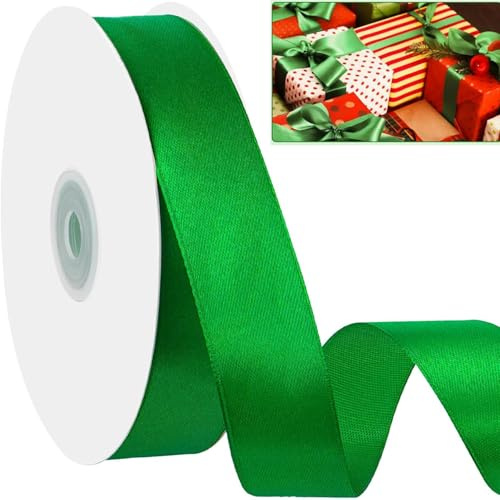 91m Schleifenband Satin Geschenkband 20mm Schleifenband Geschenkband für Weihnachten Geschenkverpackung Basteln Deko Hochzeit Geburtstag Muttertag Jahrestag （Rot,Grün） (Grün)