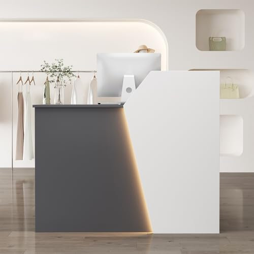 Empfangstresen Mit Theke Empfangstresen Mit LED-Beleuchtung Empfangstisch Mit Abschließbaren Schubladen Moderne Empfangstresen Mit Kabeldurchführung Verkaufstheke Mit Lagerschrank Und Tastaturablage(A