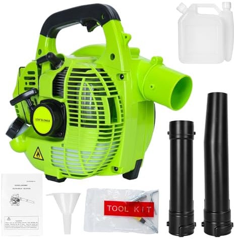 26cc Petrol Leaf Blower, 380CFM Petrol Backpack Leaf Blower, Air Blower Snow Blower 2-stroke Single Cylinder Air-cooled Engine, Leaf Blower for Garden Yard Lawn Care Road Cleaning (Green)