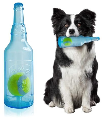 Qiuruoo Water Bottle Dog Toy,Dog Toys for Aggressive Chewers,Water Bottle with Tennis Ball,Suitable for Small and Medium Pets to Exercise Outdoors(Blue)