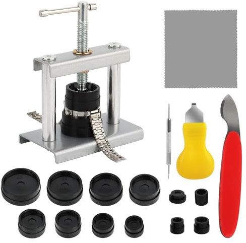 Presse de Boîtier Montre, Outil de Réparation de Montre avec 12 Matrices, Outil pour Ouvre et Fermer Boitier Montre, Kit Reparation Montre, pour Fermoir et Remplacement de Batterie