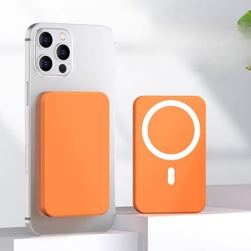 Caricatore Power Bank Wireless Magnetico 3000/5000/10000mAh per telefono Serie 8-15 | 7 Colori | Ricarica Magnetica Universale | Ricarica Rapida Cablata + Wireless | Sottile e Portatile (arancia