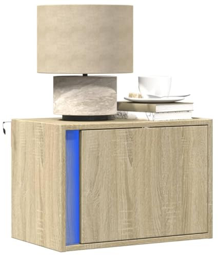 WKIEQACO Tische, Nachttische, Wandschrank mit LED-Lichtern, Sonoma-Eiche