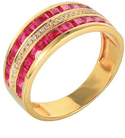 Skcess Anello da donna in oro rosa 18 carati rosso rubino quadrato, anello nuziale con rubino rosso da 2,25 carati e diamante, 65 (20.7), metallo prezioso, Rubino