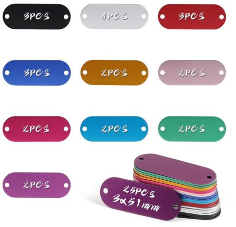 25 Piezas Colorido Placa Perro Personalizada, Chapas Militares, Placas de Identificación Perro Grabada, Etiquetas en Blanco de Aluminio para DIY Manualidades, Collares, Joyas, Colgantes
