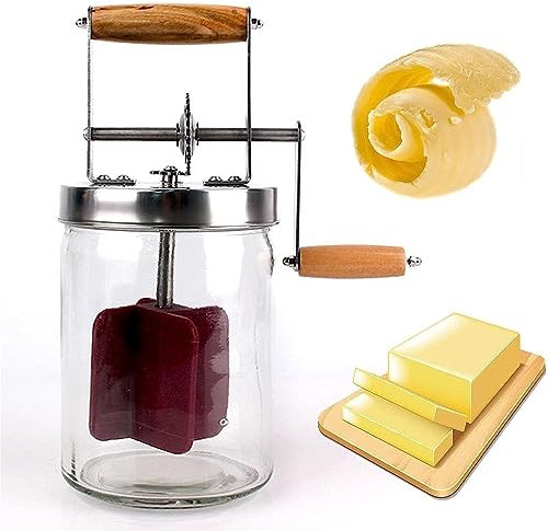 Vintage Glass Butter Churner, Easy Hand Crank Manual Cream Mixer for Homemade Butter Making