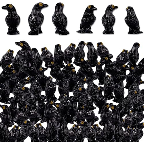 Lyreh 50 Stück Kleine Krähen aus Kunstharz, 3x1,6x1,6cm Gotische Krähenfiguren aus Kunstharz Halloween Schwarze Raben Dekoration für die Einrichtung Einer Halloween Szene Gotische Heimdekoration