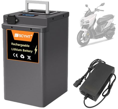 SSCYHT LiFePO4 Akku 48V 50Ah Lithium Batterie 60V Ersatzakkus 72V Motorradbatterien für 750W - 3500W Motoren mit Ladegerät und Display,72v50ah 340mm