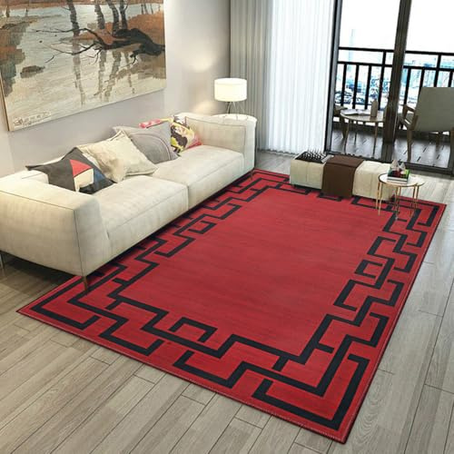Aspire Homeware Rugs Living room 120 x 170 Anti Slip Greek Key Style Bedroom Rug – Soft Easy to Clean Floor Carpets for Nursery Room - Non-Shedding Large Red Area Rugs for Lounge, Office (Lexi)