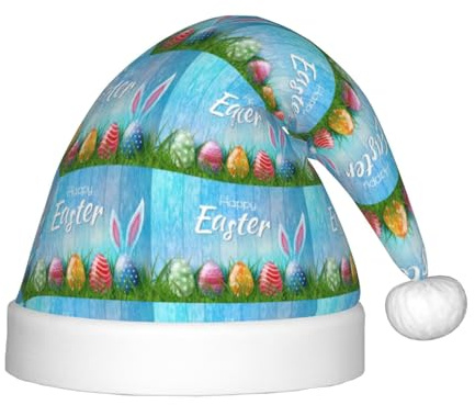 BLWSLC Osterei-Hase Gras aus Holz bedruckte Kinder-Weihnachtsmütze festliche Weihnachtsmütze geeignet für Feiertage und Winterkleidung im Freien