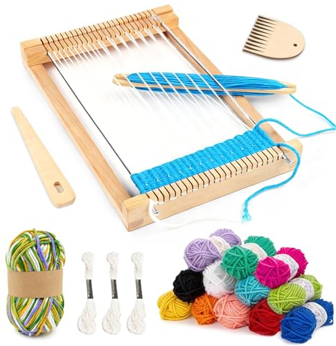 MFUSUL Webrahmen Kinder Set aus Holz mit Garn,Weben für Kinder von 4–12 Jahren,Geschenk Mädchen Bastelset, Ein Perfekter Schulwebrahmen für Schüler und Anfänger, Enthält Genug Garn zum Stricken
