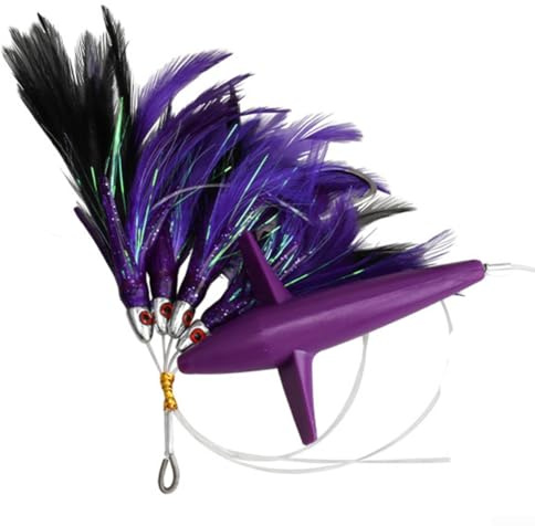 Esca artificiale da pesca con piume di tonno con gancio in filo di carbonio ed emissione di luce UV per prestazioni subacquee realistiche (viola)