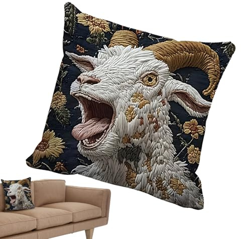 Yaztauho Screaming Goat Pillow Cover | 45x45cm Goat Scream Plush Pillowcase,Farm Animal Pillowcase | for Sofa Couch Chair Bed Living Room Bedroom Home Dorm Farm Animal Lovers Rural Lifestyle