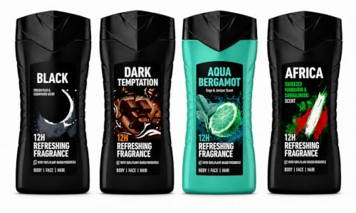 A-X-E Pack Gel Ducha hombre (4 x 250 ml) 3en1 Fragancias variadas. Epic Fresh, Ice Chill, Africa y Dark Templation