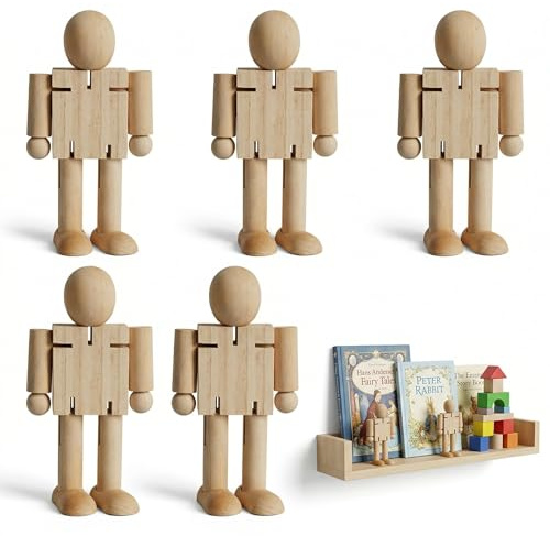 SWYZOR 6 Stück DIY Holzfiguren zum Bemalen, 8 cm Holz Puppen Dekoration, Flexible Figuren Holzfiguren, Holzfiguren Deko, Blankofiguren für Tischdekoration, Malen Basteln, Lernspielzeug