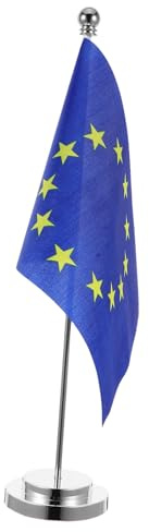 AMUSLESUR Drapeau de Table Union Européenne Base Fixe, Décoration de Fête et Bureau, Petit Drapeau pour Usage Domestique et Professionnel