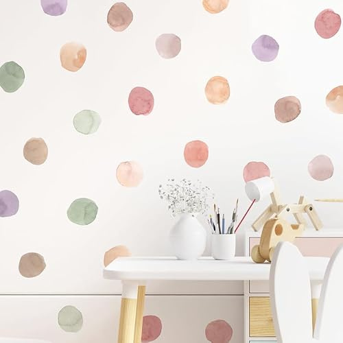 72 Wandsticker Kinderzimmer Punkte Aquarell - Wandtattoo Babyzimmer Wandaufkleber Kreise - Deko Kinderzimmer Mädchen & Jungen - Selbstklebende Wanddeko Set für Kinderzimmer & Babyzimmer