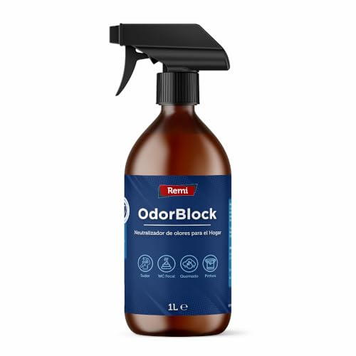Remi Hogar | Eliminador de Olores Plus OdorBlock 1 Litro | Neutralizador de Olores para Casa, Sudor, Pintura, Quemado y WC Fecal | Quita Olores Fuertes y Persistentes