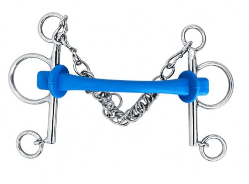 Huxlay Bros Blue Silicone Rubber Mullen Mouth Pelham Bit with Short Shanks, for Horses (5.0 inch) | Blue Hygienic Silicone