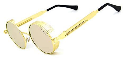 RONSOU Steampunk Stile Rotondi Vintage Polarizzati Occhiali da Sole Retrò Occhiali UV400 Protezione Metallo Telaio oro telaio/rosa lente