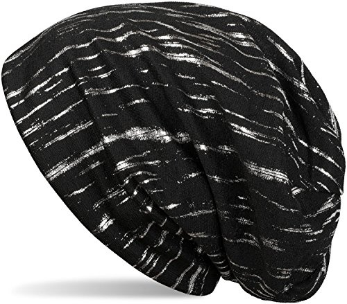 styleBREAKER Unisex Beanie Mütze Metallic Streifen bis 58cm | Longbeanie Passform im glänzenden Look, elastisches weiches Gewebe, 26 cm Bundweite, schützt den Kopf bei kaltem Wetter.