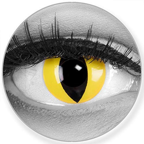Funnylens Farbige Kontaktlinsen Cat Eye in gelb Katzenauge weich ohne Stärke 2er Pack + gratis Behälter - 12 Monatslinsen - perfekt zu Halloween Karneval Fasching oder Fasnacht