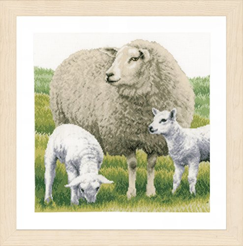 Lanarte Kreuzstichset Schafe, Aida, Zählmuster Kreuzstichpackung, Baumwolle, Mehrfarbig, 35 x 35 x 0,3 cm