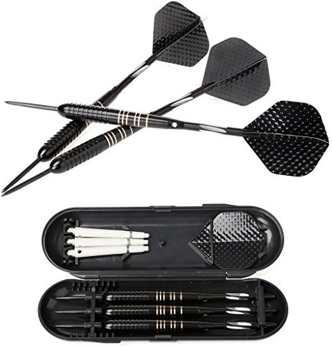 hopewey Dartpfeile, Steel Dart Geschenkset, 3 Stück Steel Tip Dartpfeile Set mit Hard Box Case - Schwarze Beschichtung Messing Fässer D11