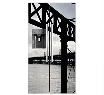 Vinilo Frigorífico Americano Puente Metalico Mar| 91x176cm | Varias Medidas | Pegatinas de Nevera Económicas y Elegantes | Vinilo Nevera