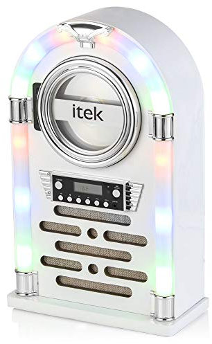 iTek Jukebox with CD Player, FM Radio and Bluetooth Connection, Remote Control Included, Gloss White