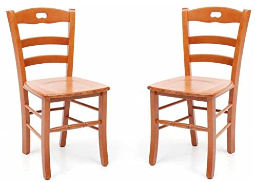 Sedia Loire in Legno massello con Seduta di Legno Set 2 Pezzi (Ciliegio)