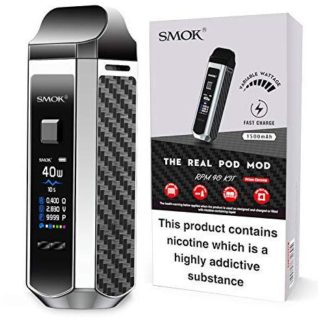 SMOK RPM40 Kit 1500mAh, 2mL Pod System, Adjustable Wattage 1-40W, Compatible with RPM and Nord Coils, Compact Vaping No Nicotine (Prism Chrome)