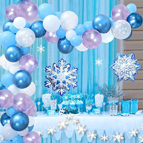 Yiran Frozen Party Geburtstag Deko, Ballongirlande mit Hell Lila Luftballon, Deko Schneeflocken Banner, Folienballon