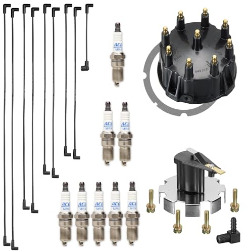 RPS Tune up kit for Mercruiser 5.0, 5.7, 7.4, 8.2 V8 Engines with Thunderbolt Ignition. Includes Spark Plug Wires, Distributor Cap/Rotor, and 8 MR43T Spark Plugs