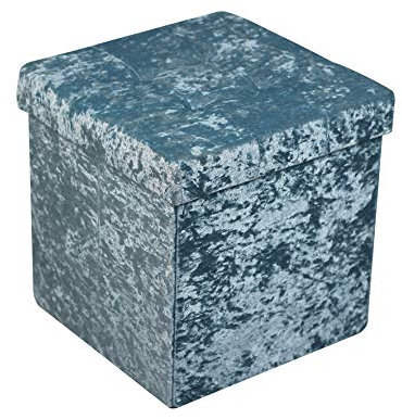 HomeHarmony® Crushed Velvet Quilted Top Folding Storage Ottoman Seat, Stool, Toy Storage Box (Medium Teal)