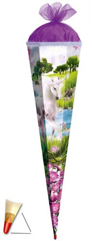 Schultüte - Einhorn 70 cm - mit Holzspitze und Filzabschluß - Zuckertüte Roth rund - mit Holzspitze - Pferde für Mädchen