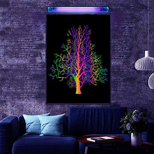 Blacklight Premium Samtmaterial Poster Druck 61 x 86,4 cm, reaktiv bei UV-Licht, leuchtet bei Schwarzlicht, Kunstwand fluoreszierendes Poster, fluoreszierender Tintendruck (leuchtender Baum)