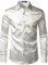 PARKLEES Men's Luxury Jacquard Long Sleeve Dress Shirt Slim Fit Satin Slik Like Floral Printend Shirts for Wedding Party Prom Ivory White M
