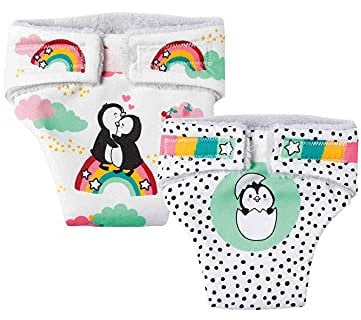 Heless 1201 - Stoff-Windeln für Puppen im Pinguin Pünktchen Design, 2 Stück mit Klettverschluss, Größe 28 - 35 cm
